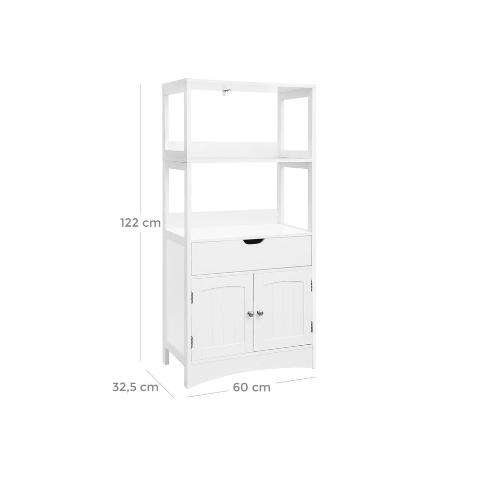 Large Storage Cabinet – Engineered Wood – White – With Drawer and Open Shelves