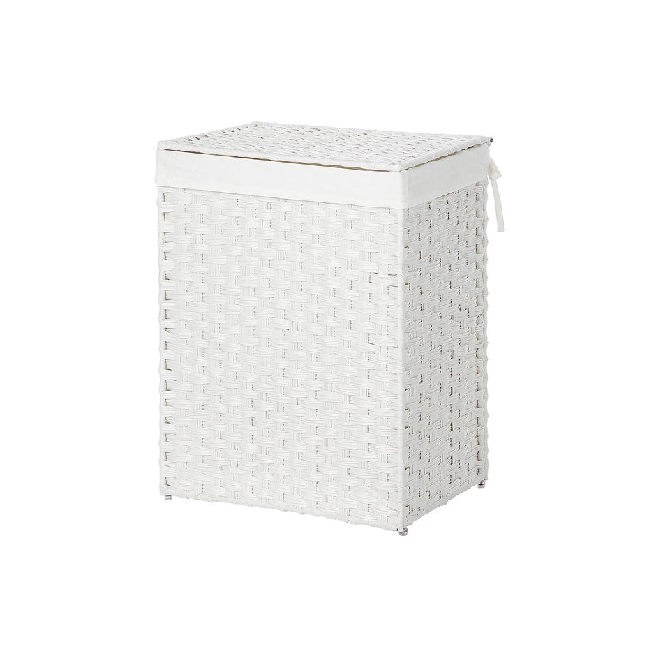 Laundry Basket – Synthetic Rattan – Natural – Foldable with Lid and Handles