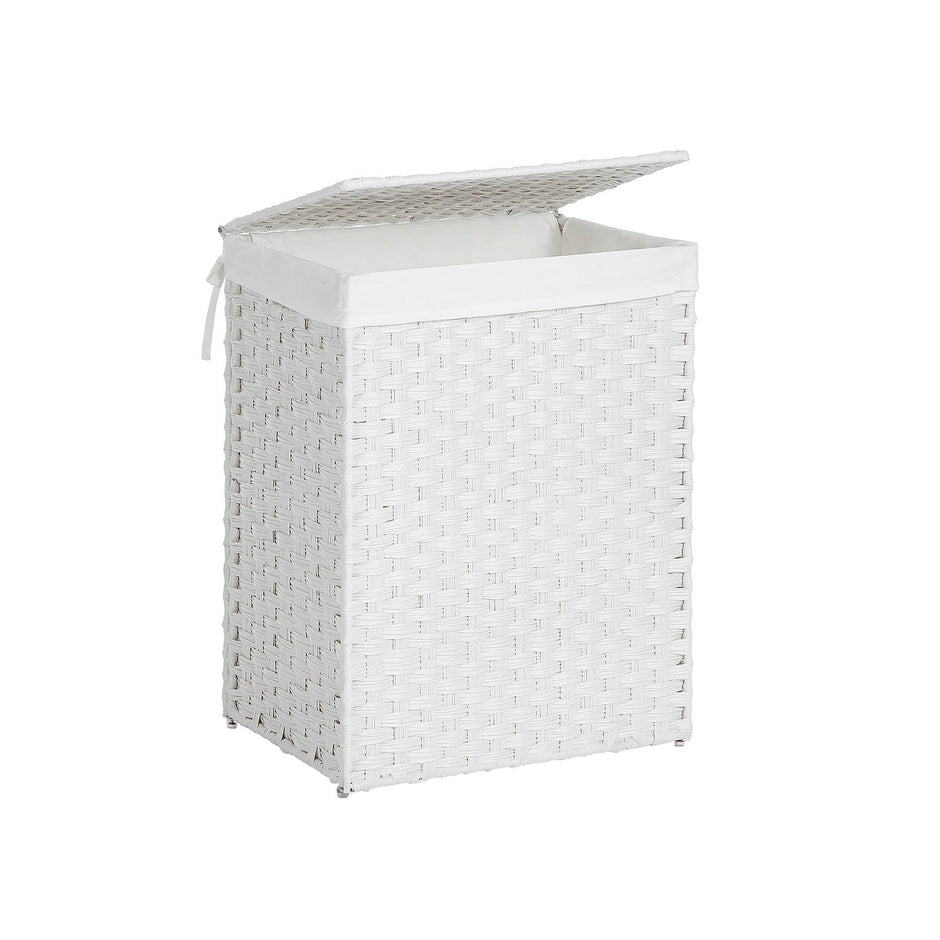 Laundry Basket – Synthetic Rattan – Natural – Foldable with Lid and Handles
