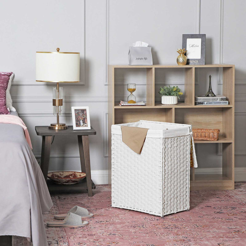 Laundry Basket – Synthetic Rattan – Natural – Foldable with Lid and Handles