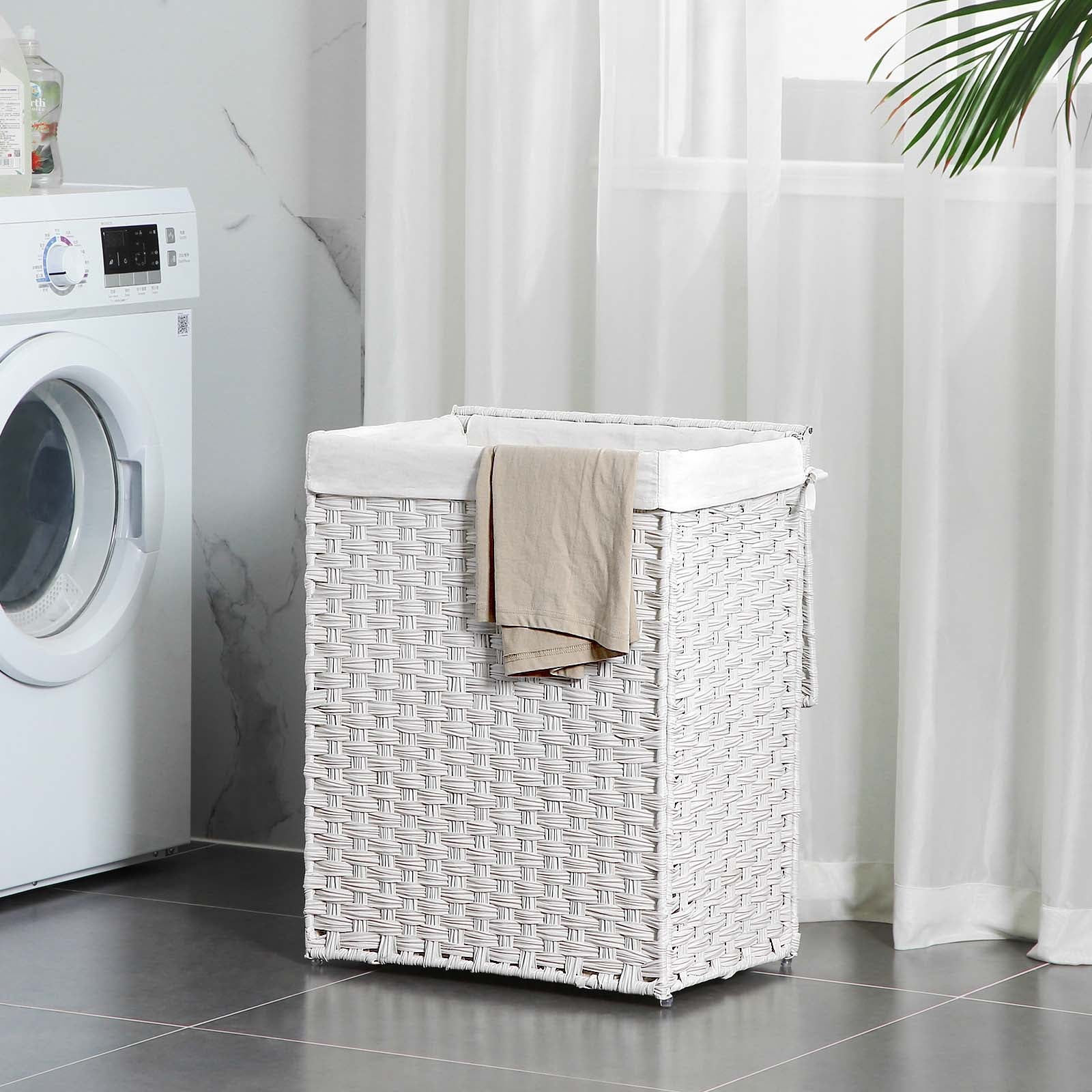 Laundry Basket – Synthetic Rattan – Natural – Foldable with Lid and Handles