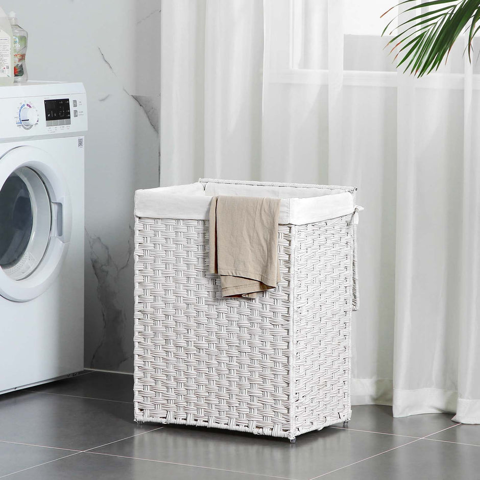 Laundry Basket – Synthetic Rattan – Natural – Foldable with Lid and Handles