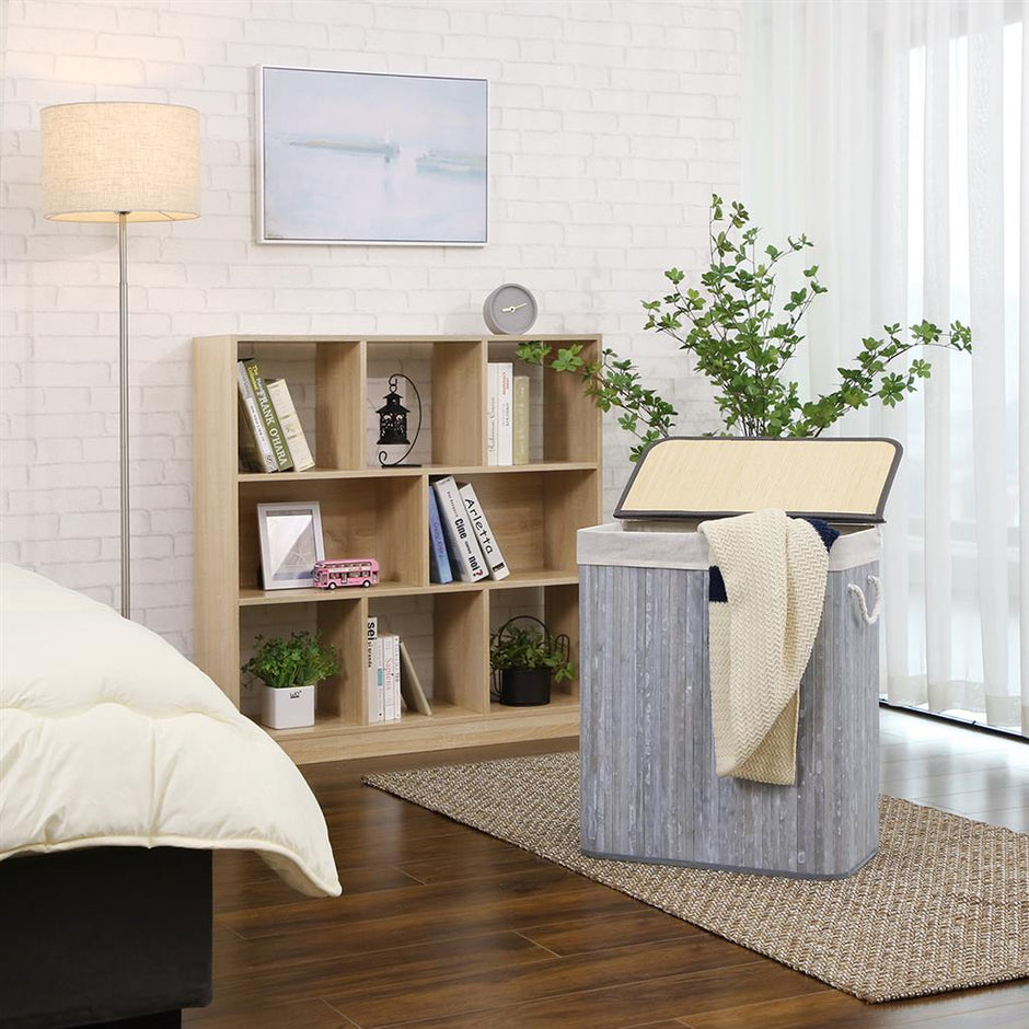 Laundry Hamper – Fabric – Distressed Grey – Foldable with Removable Liner and Handles, 100L