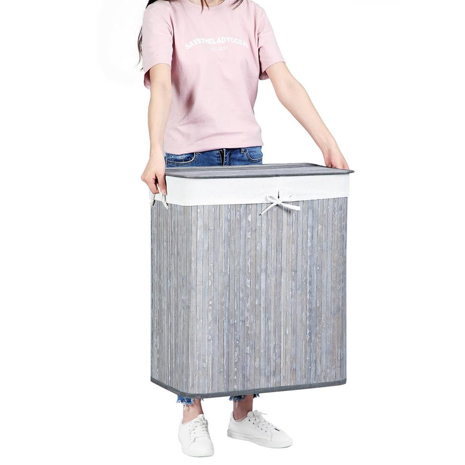 Laundry Hamper – Fabric – Distressed Grey – Foldable with Removable Liner and Handles, 100L