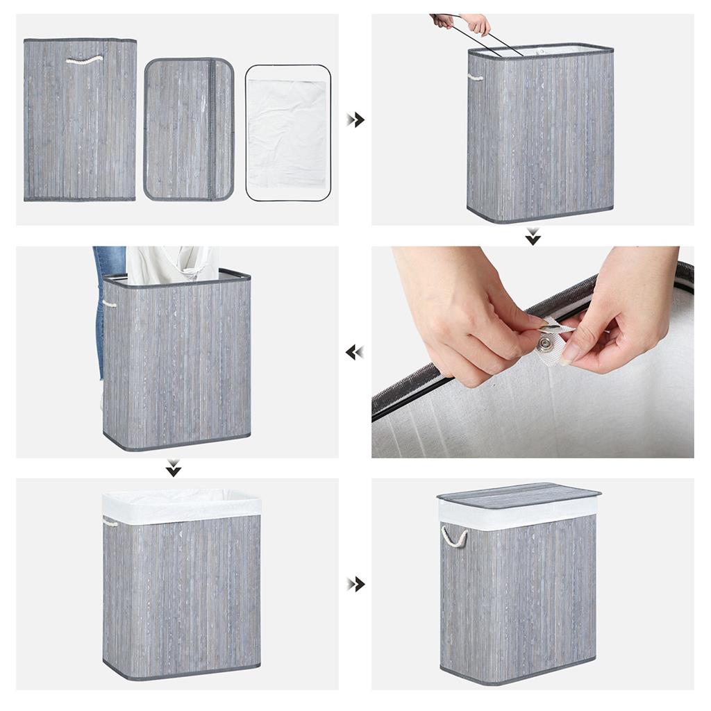 Laundry Hamper – Fabric – Distressed Grey – Foldable with Removable Liner and Handles, 100L