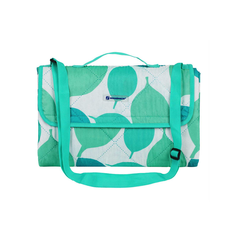 Insulated Picnic Blanket – Washable Fabric – Leaf Pattern – Lightweight & Foldable with Shoulder Strap