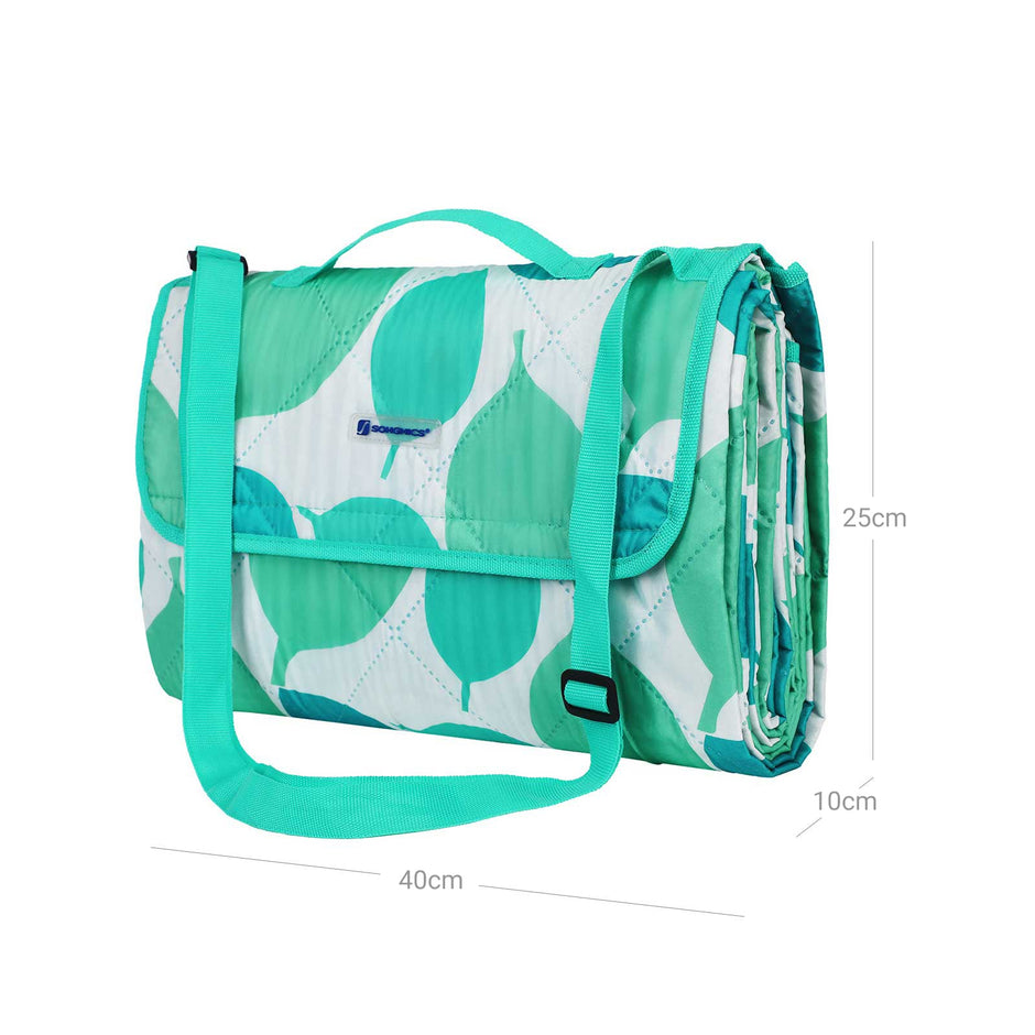 Insulated Picnic Blanket – Washable Fabric – Leaf Pattern – Lightweight & Foldable with Shoulder Strap