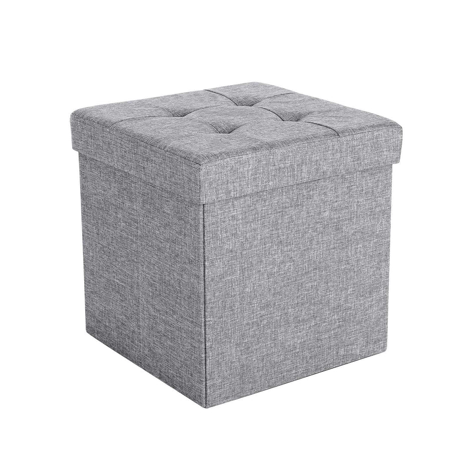 Folding Storage Ottoman – Linenette – Light Grey – Fire Safety, Space-Saving Design, Max Load 300 kg, 38 x 38 x 38 cm