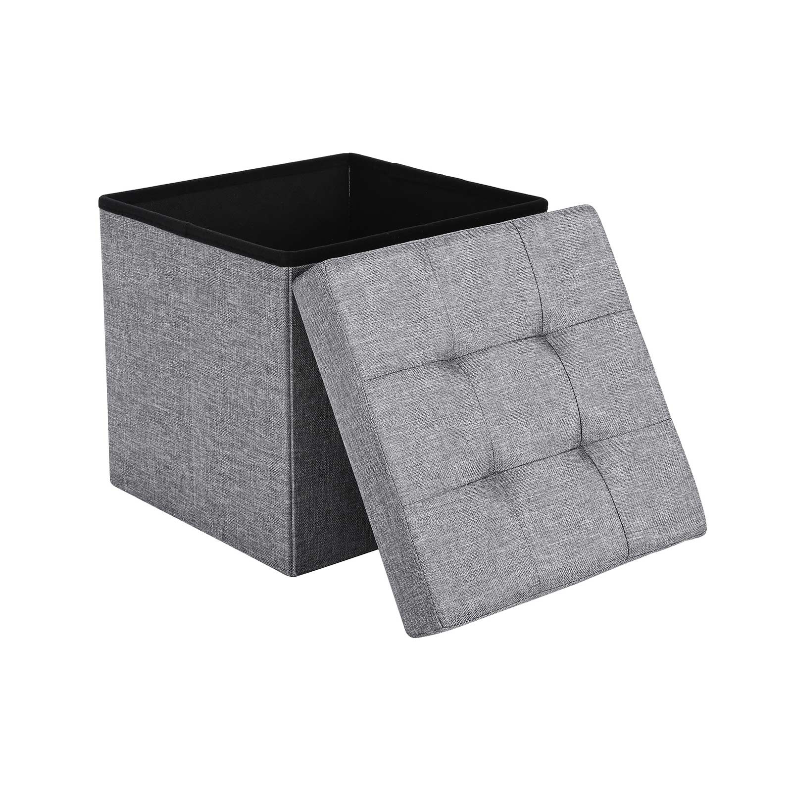 Folding Storage Ottoman – Linenette – Light Grey – Fire Safety, Space-Saving Design, Max Load 300 kg, 38 x 38 x 38 cm