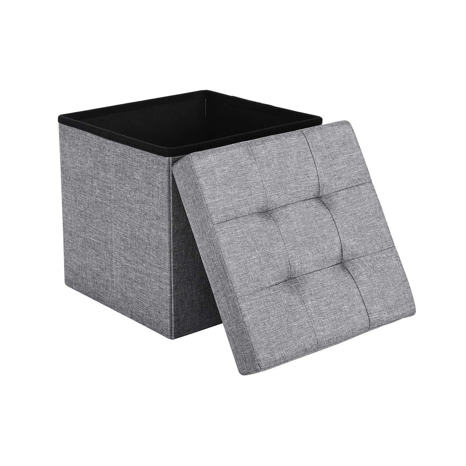 Folding Storage Ottoman – Linenette – Light Grey – Fire Safety, Space-Saving Design, Max Load 300 kg, 38 x 38 x 38 cm