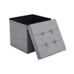 Folding Storage Ottoman – Linenette – Light Grey – Fire Safety, Space-Saving Design, Max Load 300 kg, 38 x 38 x 38 cm