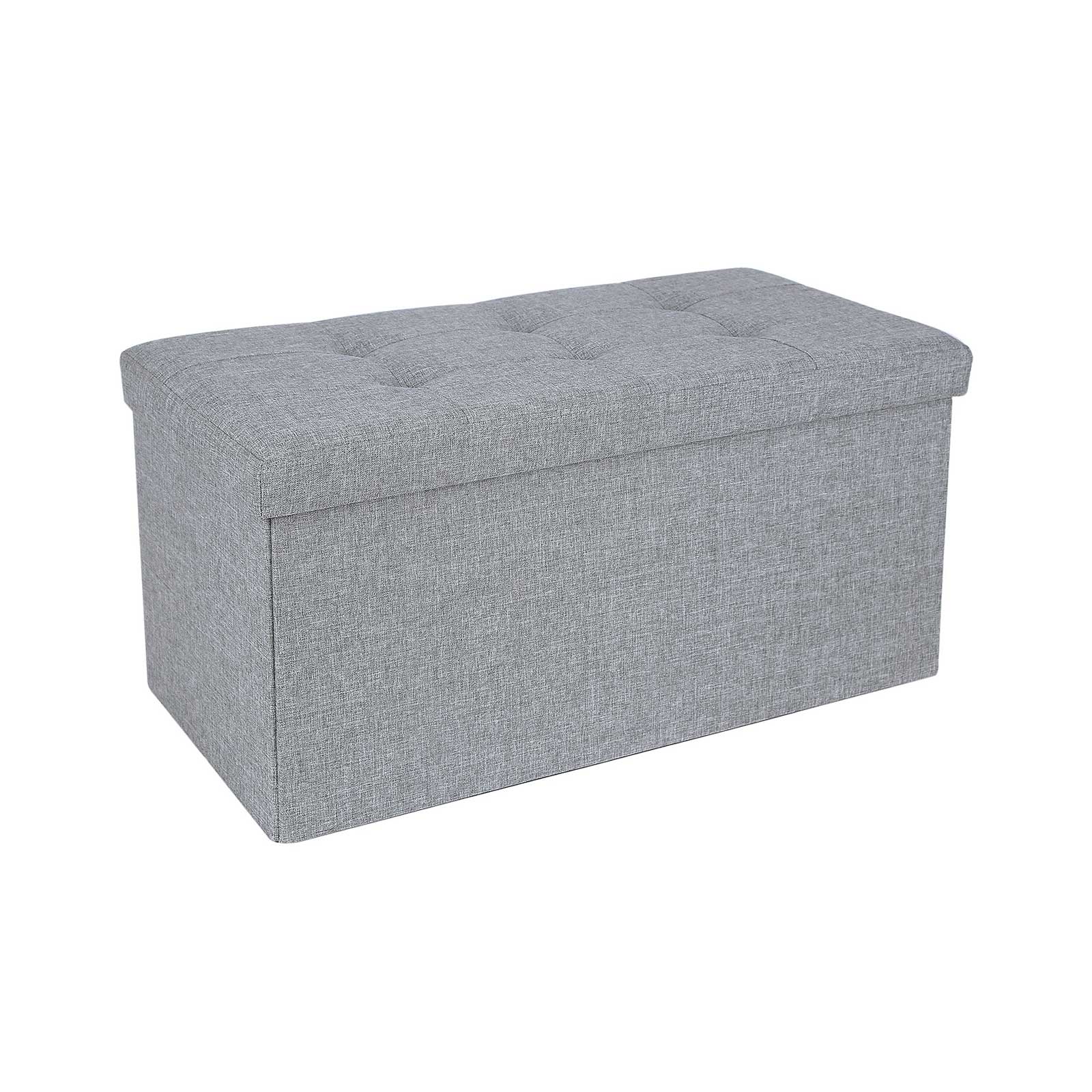 Ottoman – Linen Fabric – Dark Blue – Foldable Storage Bench with 80L Capacity