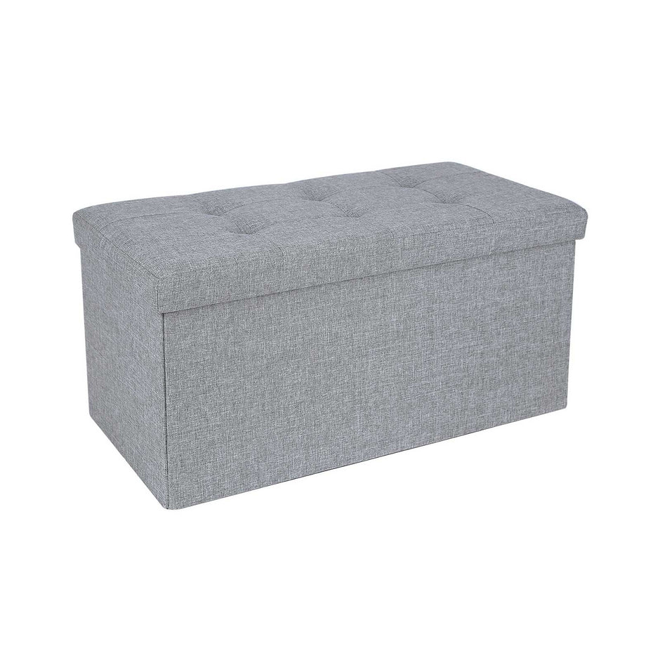 Ottoman – Linen Fabric – Dark Blue – Foldable Storage Bench with 80L Capacity