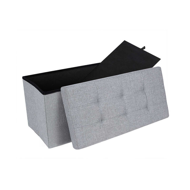 Ottoman – Linen Fabric – Dark Blue – Foldable Storage Bench with 80L Capacity