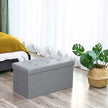 Ottoman – Linen Fabric – Dark Blue – Foldable Storage Bench with 80L Capacity