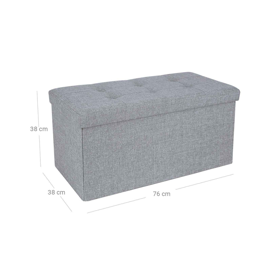 Ottoman – Linen Fabric – Dark Blue – Foldable Storage Bench with 80L Capacity