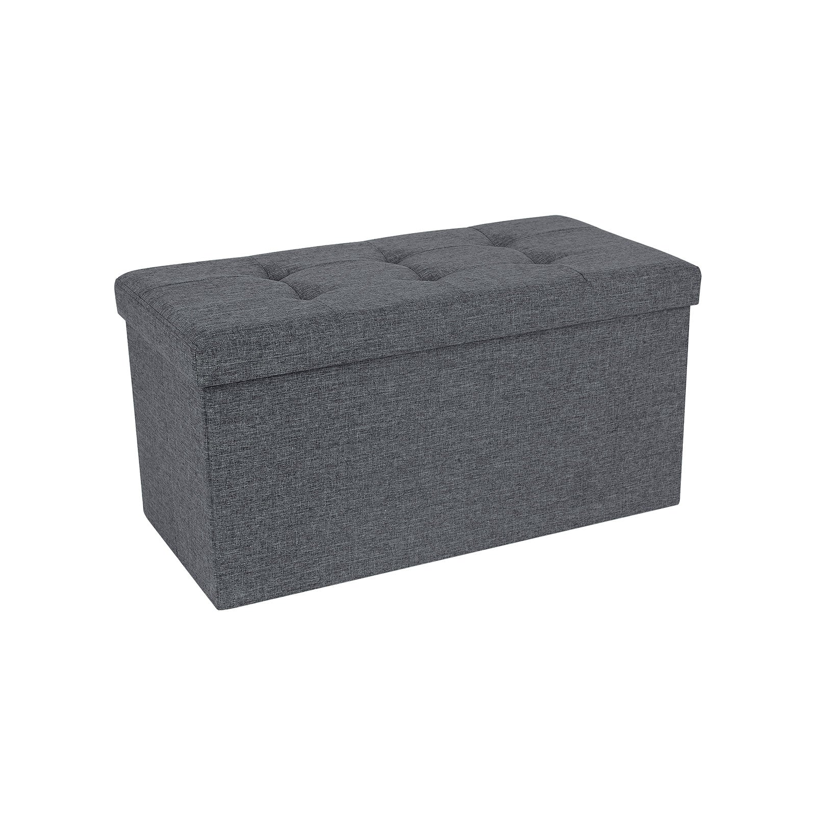 Ottoman – Linen Fabric – Dark Blue – Foldable Storage Bench with 80L Capacity