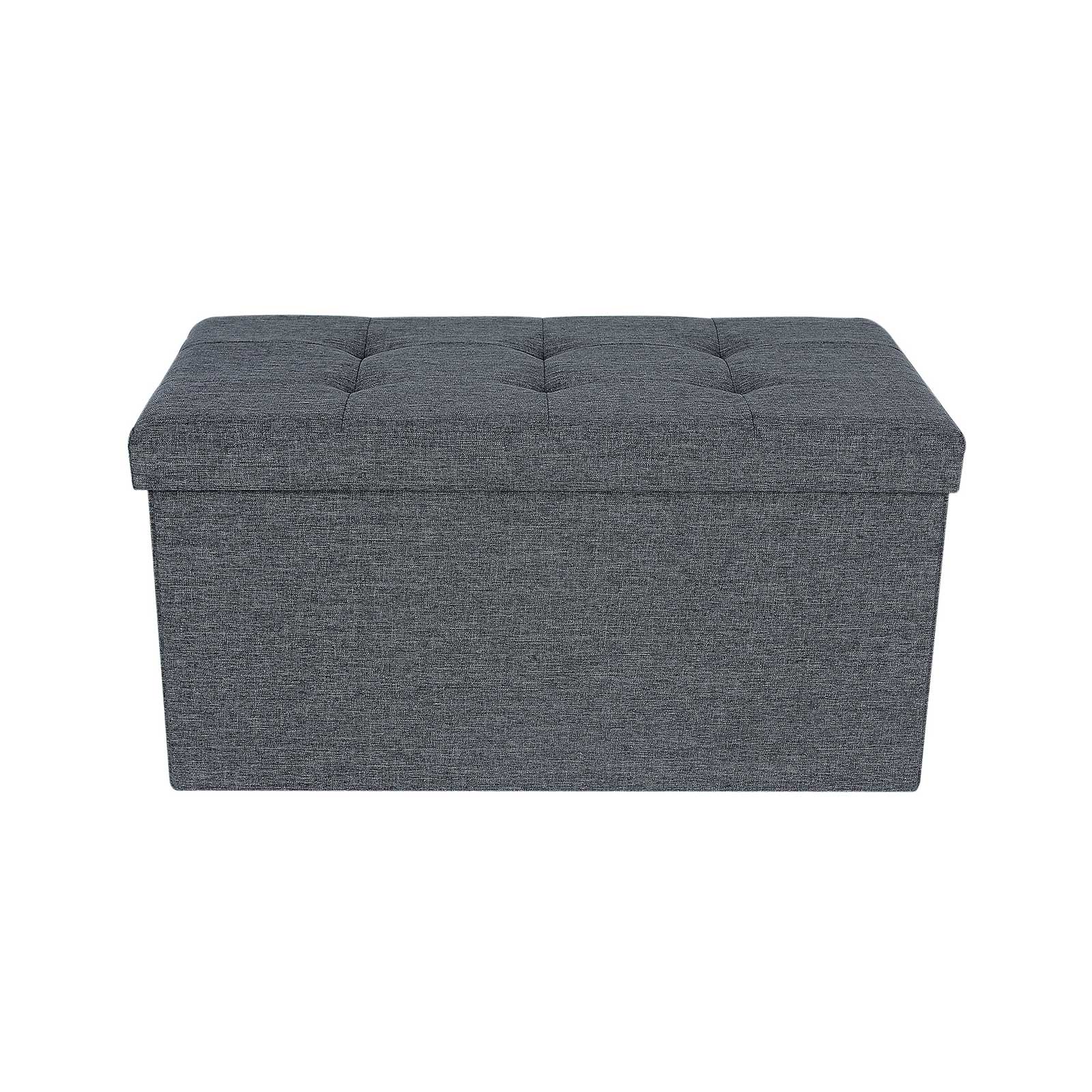 Ottoman – Linen Fabric – Dark Blue – Foldable Storage Bench with 80L Capacity