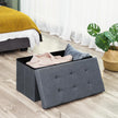 Ottoman – Linen Fabric – Dark Blue – Foldable Storage Bench with 80L Capacity