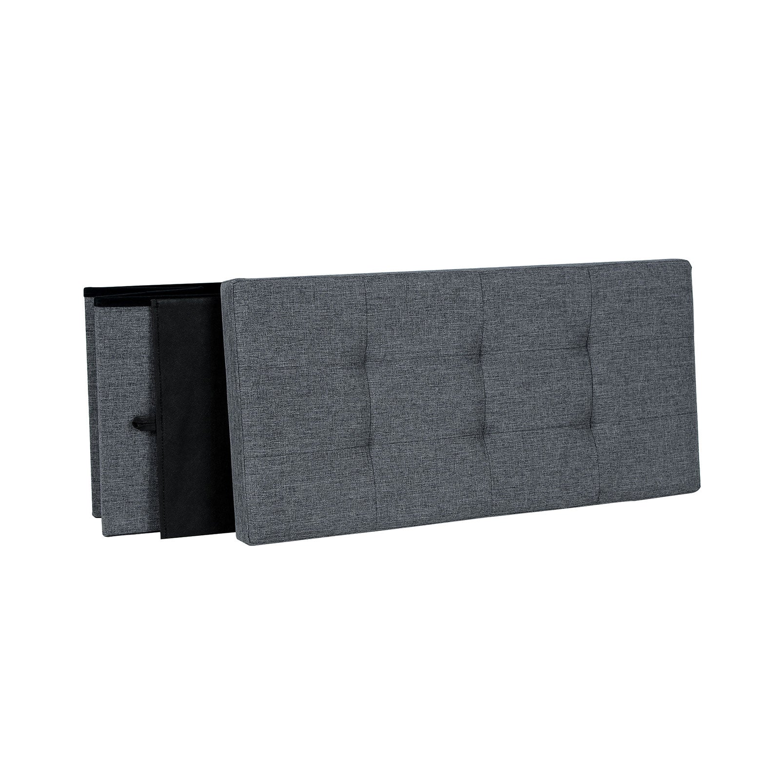 Ottoman – Linen Fabric – Dark Blue – Foldable Storage Bench with 80L Capacity