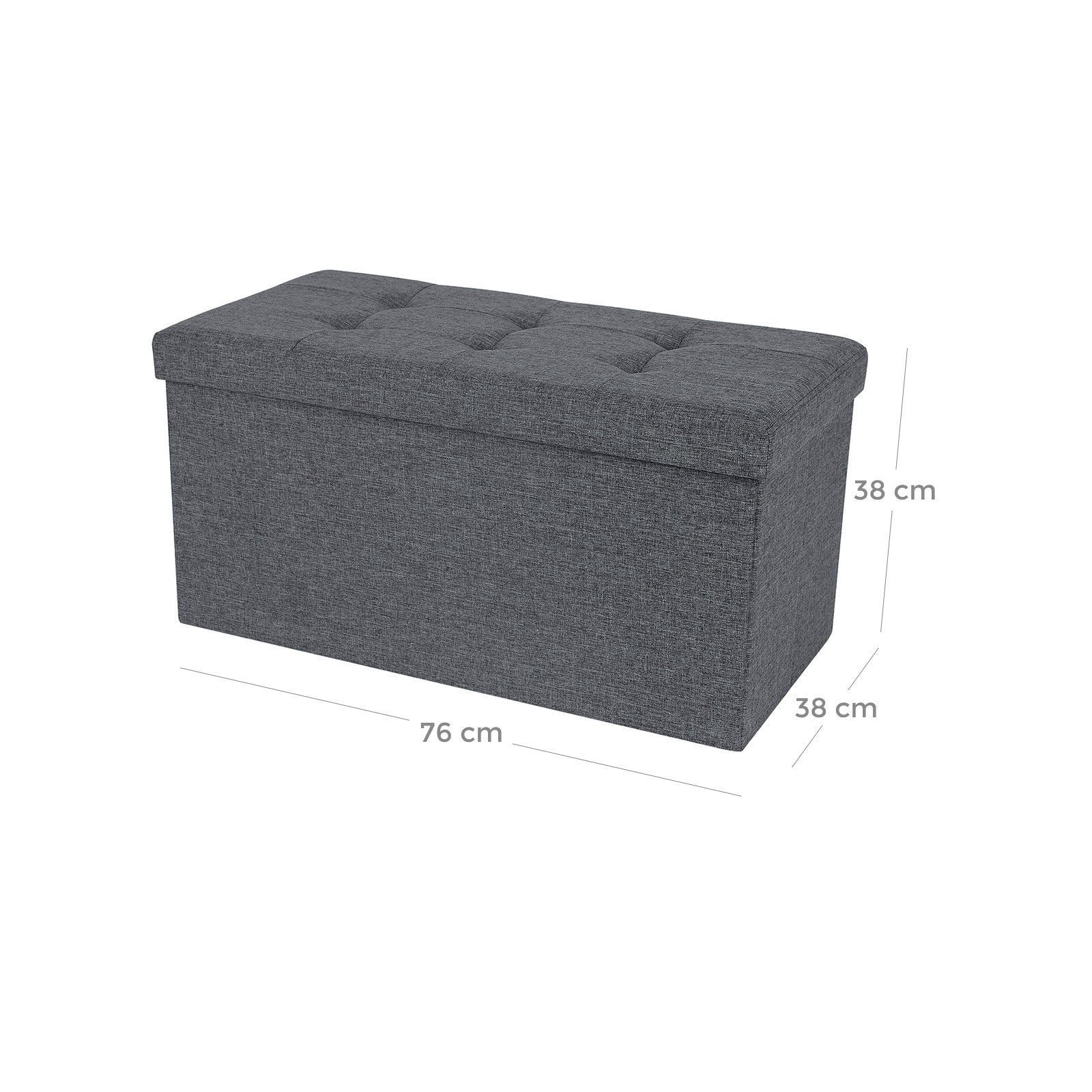 Ottoman – Linen Fabric – Dark Blue – Foldable Storage Bench with 80L Capacity