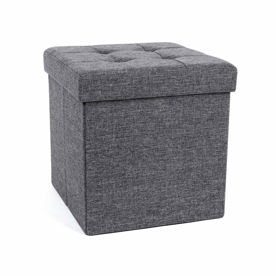 Storage Ottoman – Linenette – Dark Grey – Folding and Versatile Design