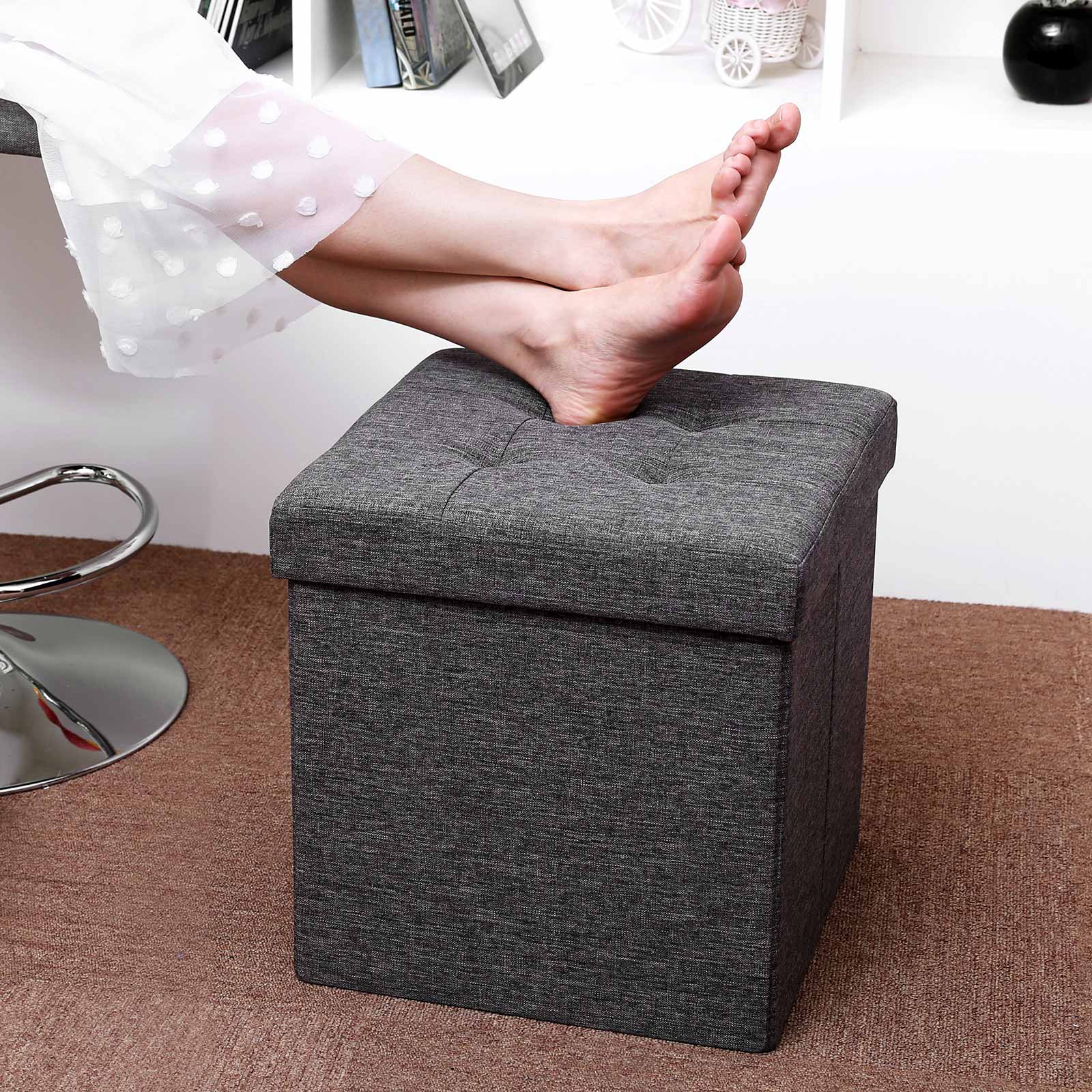 Storage Ottoman – Linenette – Dark Grey – Folding and Versatile Design