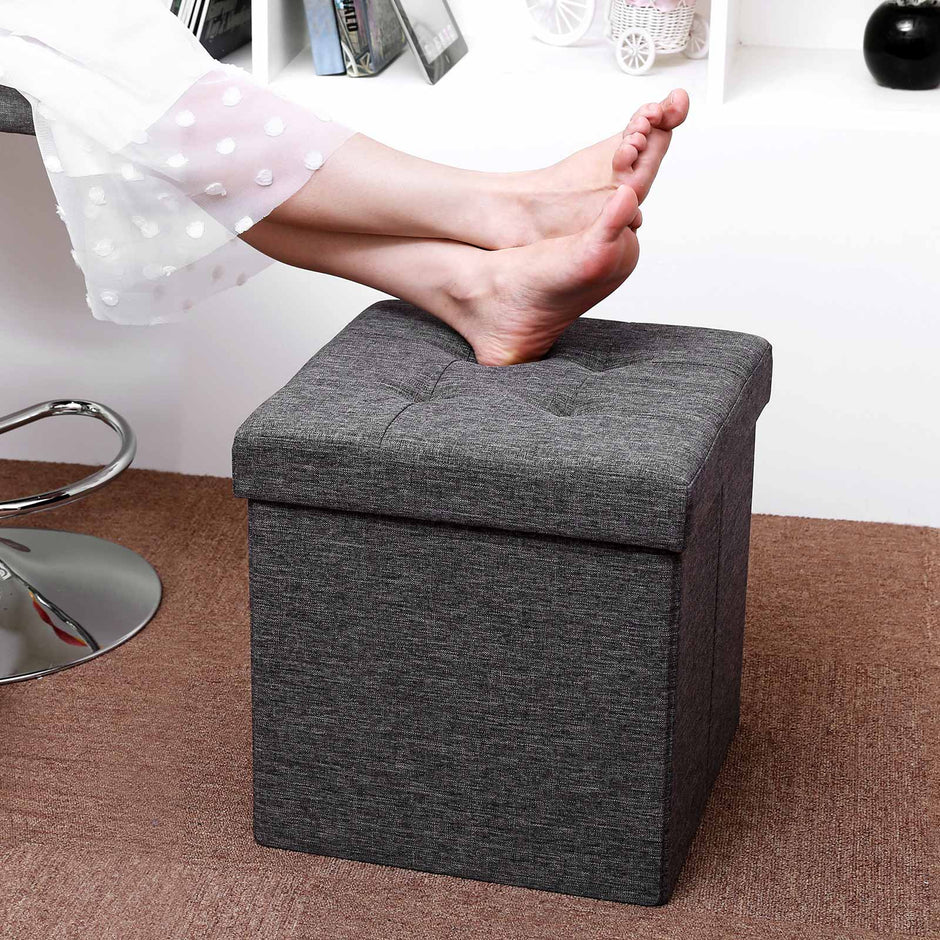 Storage Ottoman – Linenette – Dark Grey – Folding and Versatile Design