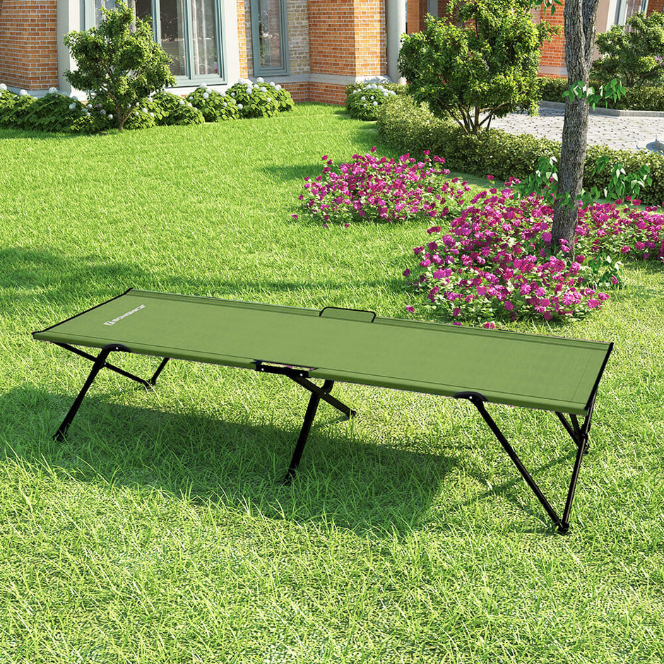 Folding Camping Bed – Steel – Black – Supports Up to 260 kg, XXL Size 205 x 75 x 46 cm
