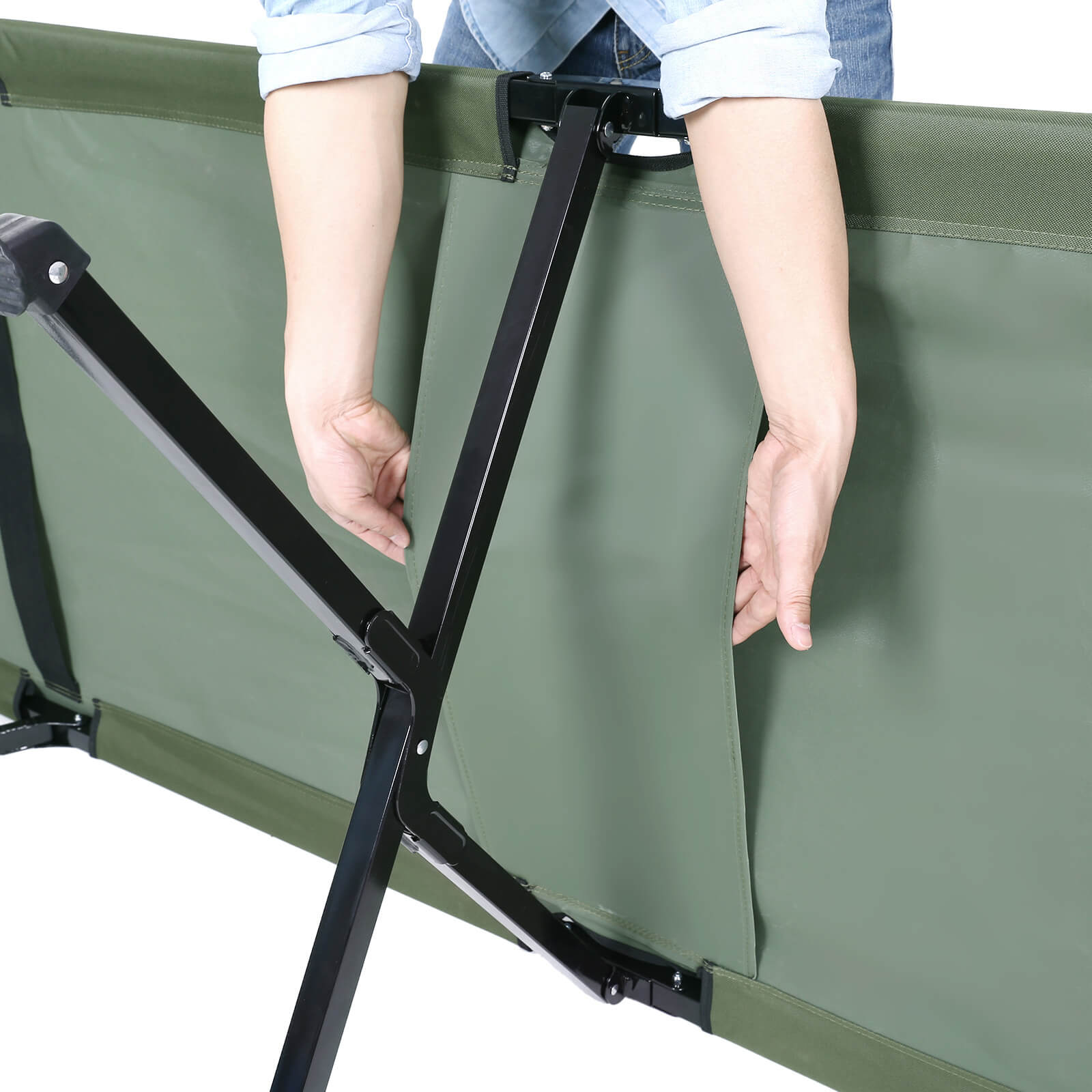 Folding Camping Bed – Steel – Black – Supports Up to 260 kg, XXL Size 205 x 75 x 46 cm