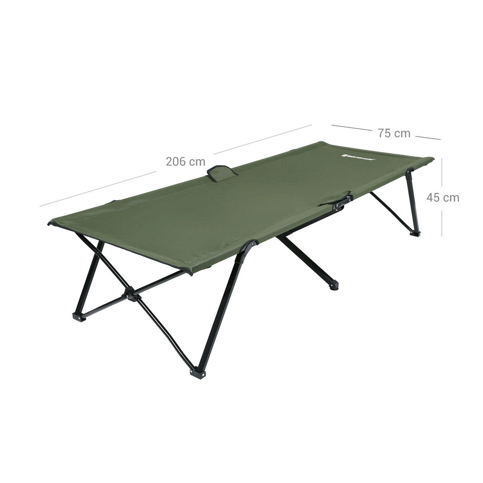 Folding Camping Bed – Steel – Black – Supports Up to 260 kg, XXL Size 205 x 75 x 46 cm