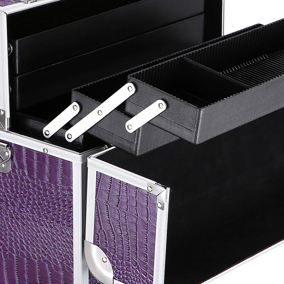 Cosmetic Case – Faux Leather – Croco Pattern – Lockable Makeup Storage