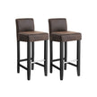 Low Back Bar Stool – PU – Brown and Black – Padded Seat with Solid Wood Legs and Footrest, Set of 2