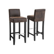Low Back Bar Stool – PU – Brown and Black – Padded Seat with Solid Wood Legs and Footrest, Set of 2