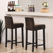 Low Back Bar Stool – PU – Brown and Black – Padded Seat with Solid Wood Legs and Footrest, Set of 2