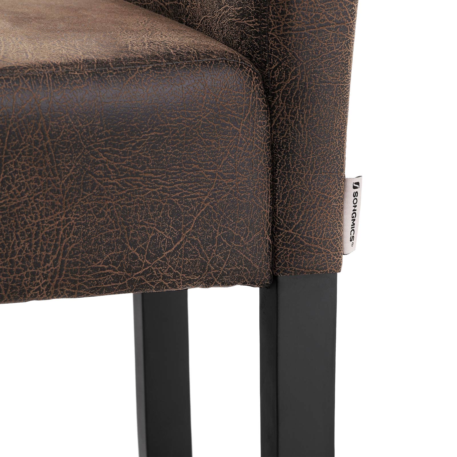 Low Back Bar Stool – PU – Brown and Black – Padded Seat with Solid Wood Legs and Footrest, Set of 2