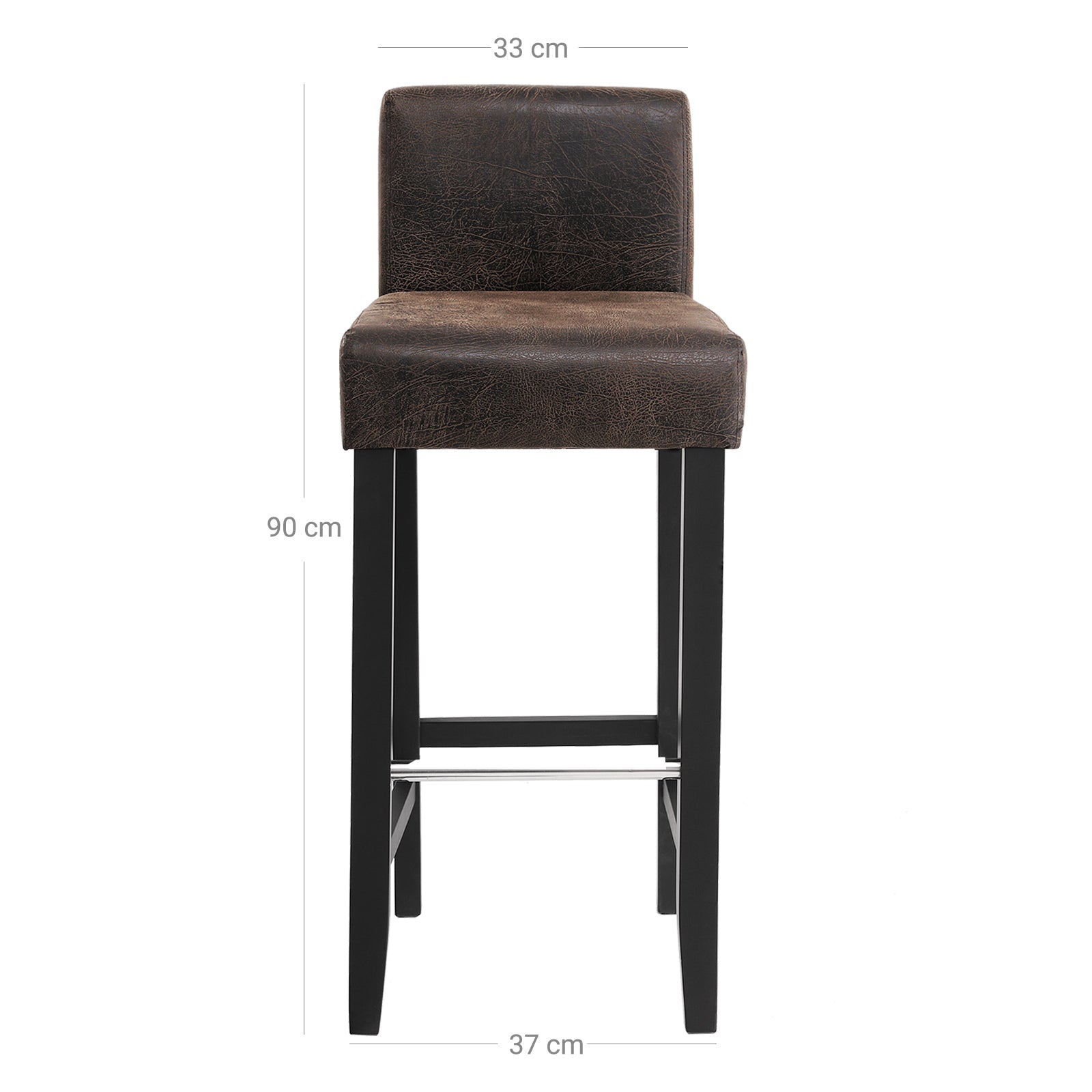 Low Back Bar Stool – PU – Brown and Black – Padded Seat with Solid Wood Legs and Footrest, Set of 2
