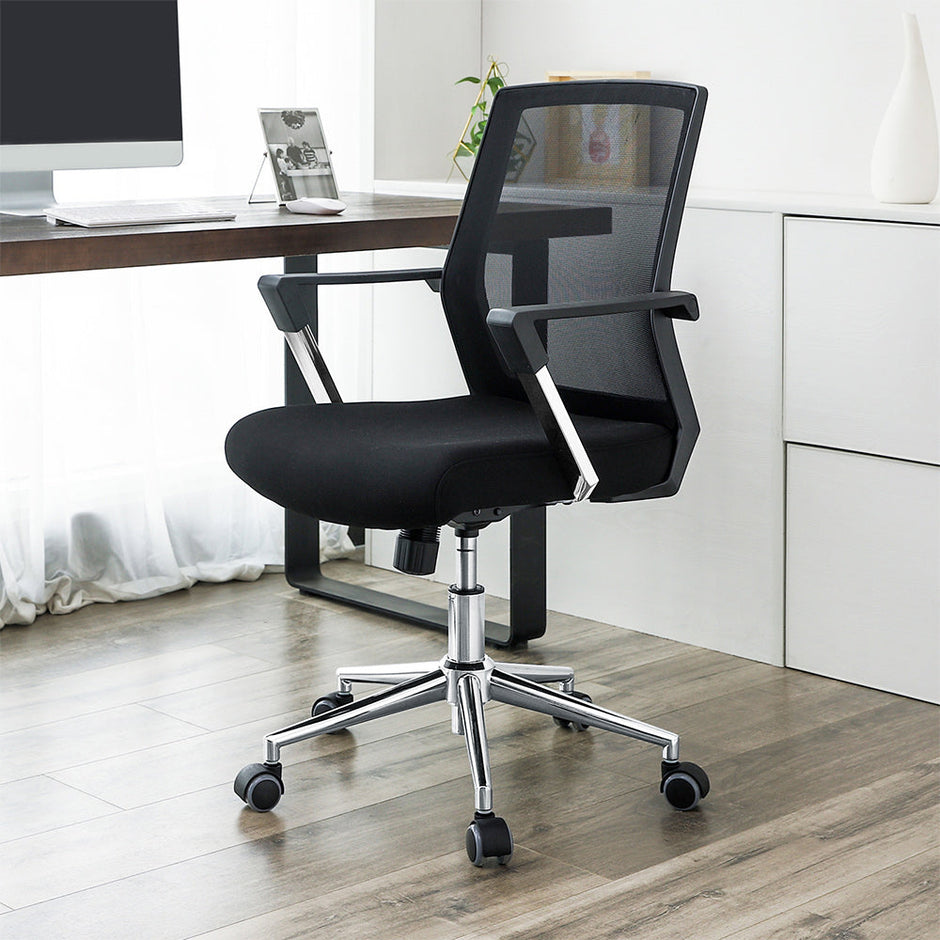 Mesh Office Chair – Fabric – Black – Adjustable Height with Lumbar Support and Tilt Mechanism