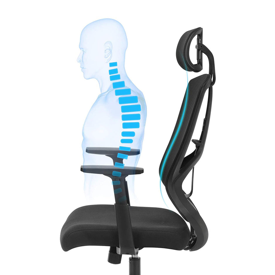 Ergonomic Office Chair – Mesh – Black – Adjustable Headrest, Armrest, and Lumbar Support