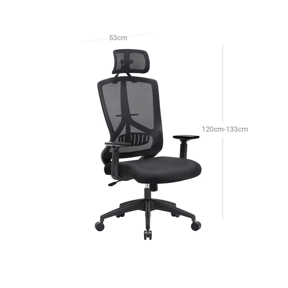 Ergonomic Office Chair – Mesh – Black – Adjustable Headrest, Armrest, and Lumbar Support