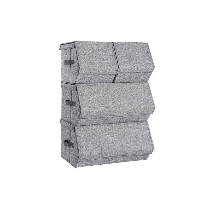 Stackable Storage Bins – Metal Frame – Grey – Magnetic Closure, Set of 4