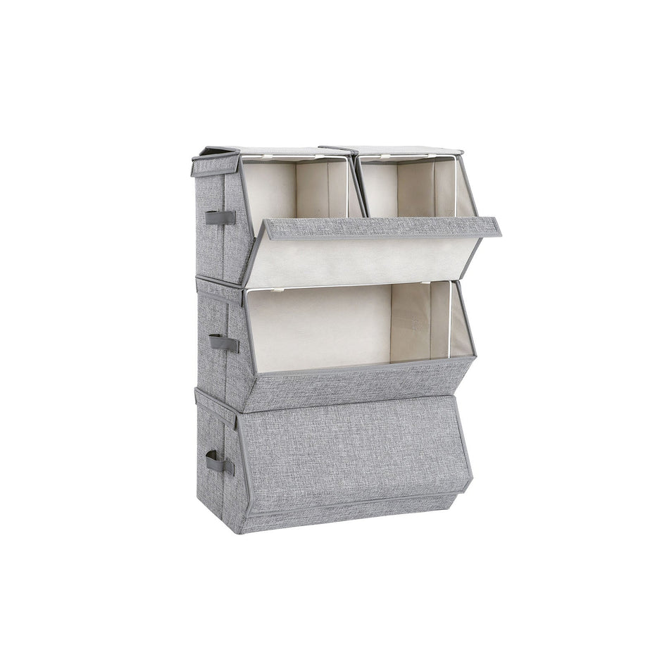 Stackable Storage Bins – Metal Frame – Grey – Magnetic Closure, Set of 4