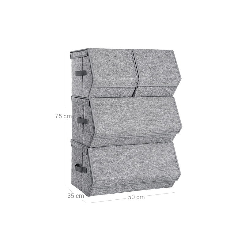 Stackable Storage Bins – Metal Frame – Grey – Magnetic Closure, Set of 4