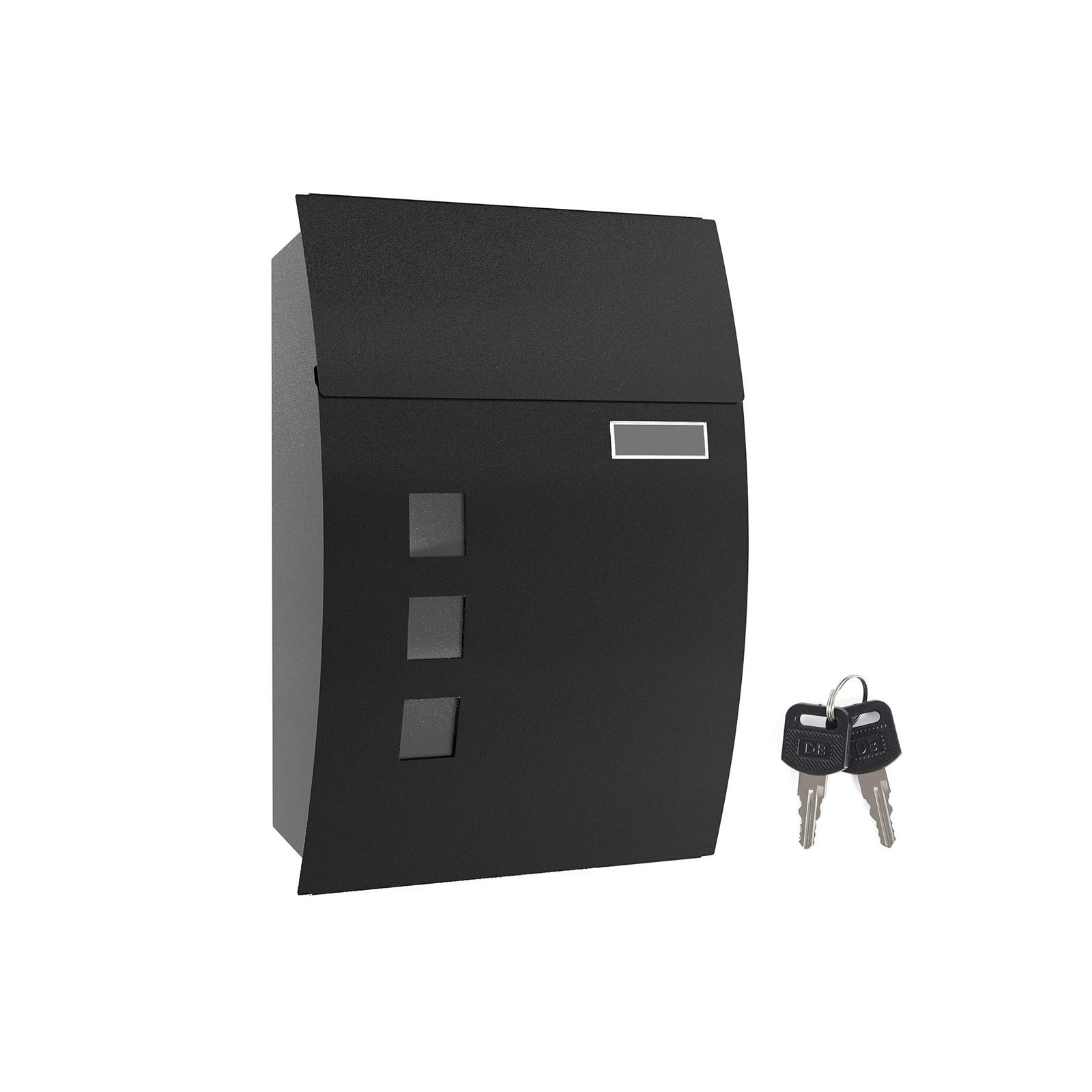 Wall-Mounted Lockable Mailbox – Steel – Black – With Viewing Windows and Nameplate