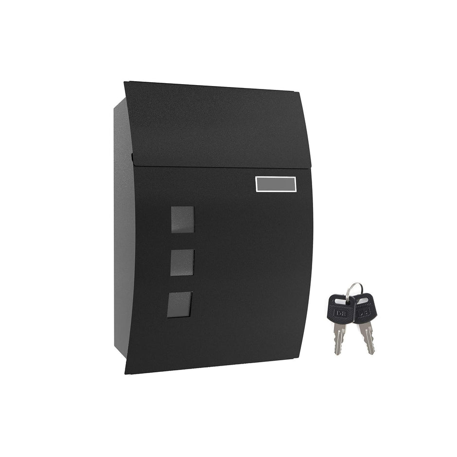 Wall-Mounted Lockable Mailbox – Steel – Black – With Viewing Windows and Nameplate