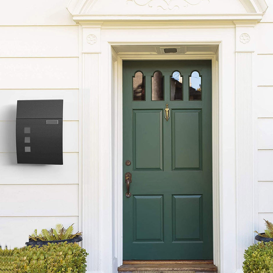 Wall-Mounted Lockable Mailbox – Steel – Black – With Viewing Windows and Nameplate