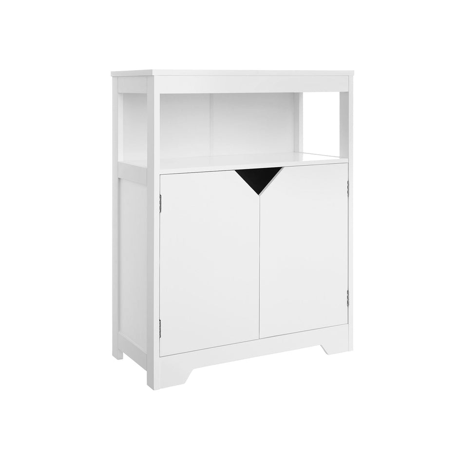 Bathroom Storage Cabinet – MDF – White – Marble-Like Pattern, Open and Adjustable Closed Shelf