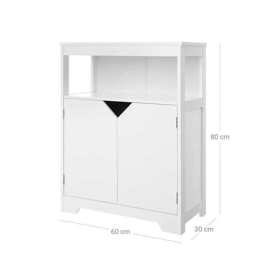 Bathroom Storage Cabinet – MDF – White – Marble-Like Pattern, Open and Adjustable Closed Shelf