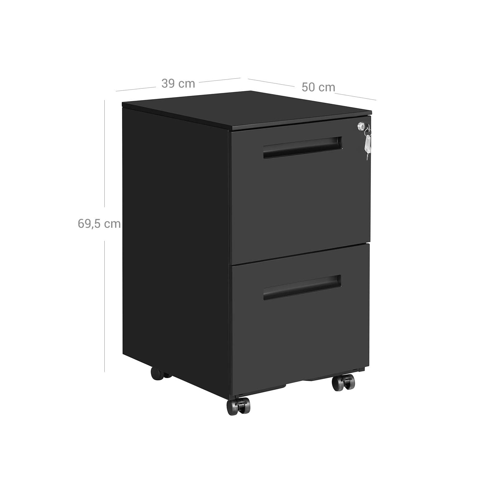 Mobile File Cabinet – Metal – Matte Black – 2 Drawers with Lock