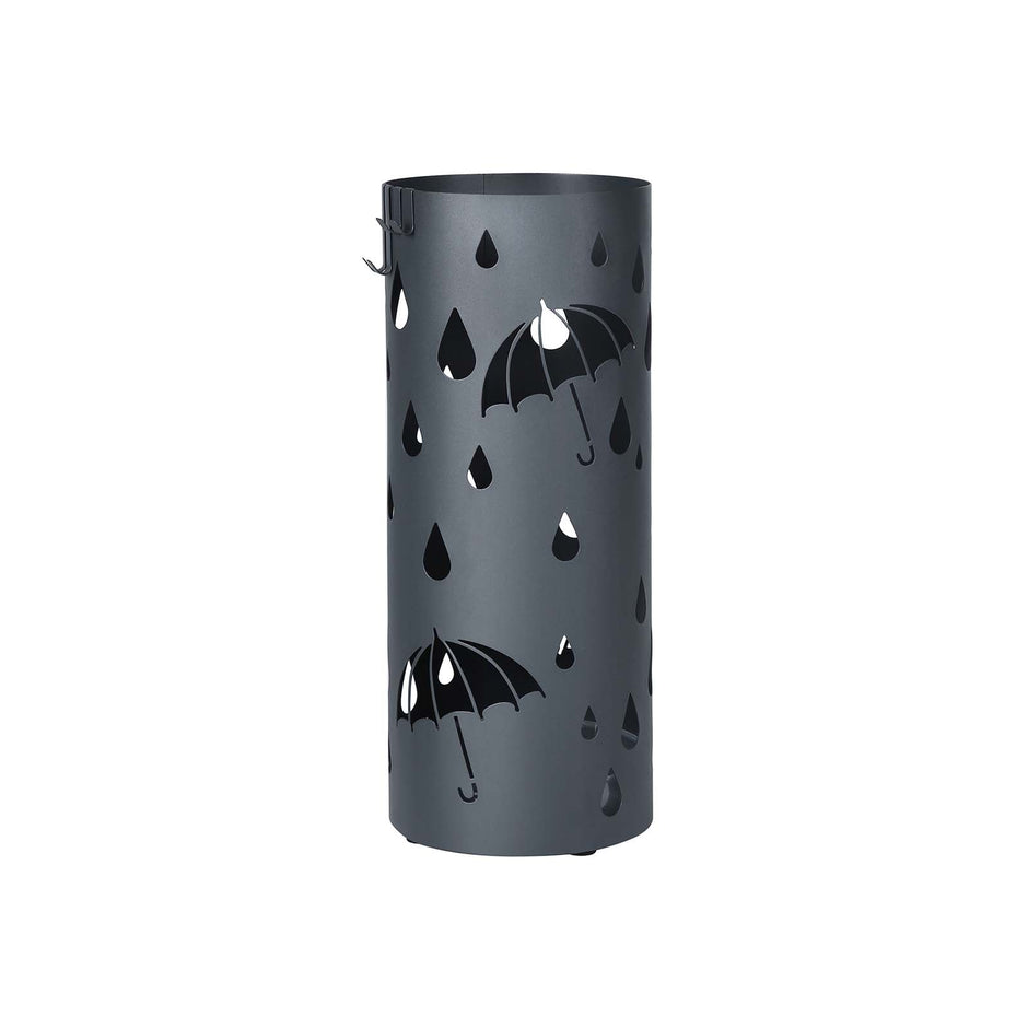 Umbrella Stand – Metal – Matte Anthracite Grey – Round with Water Tray and Hooks